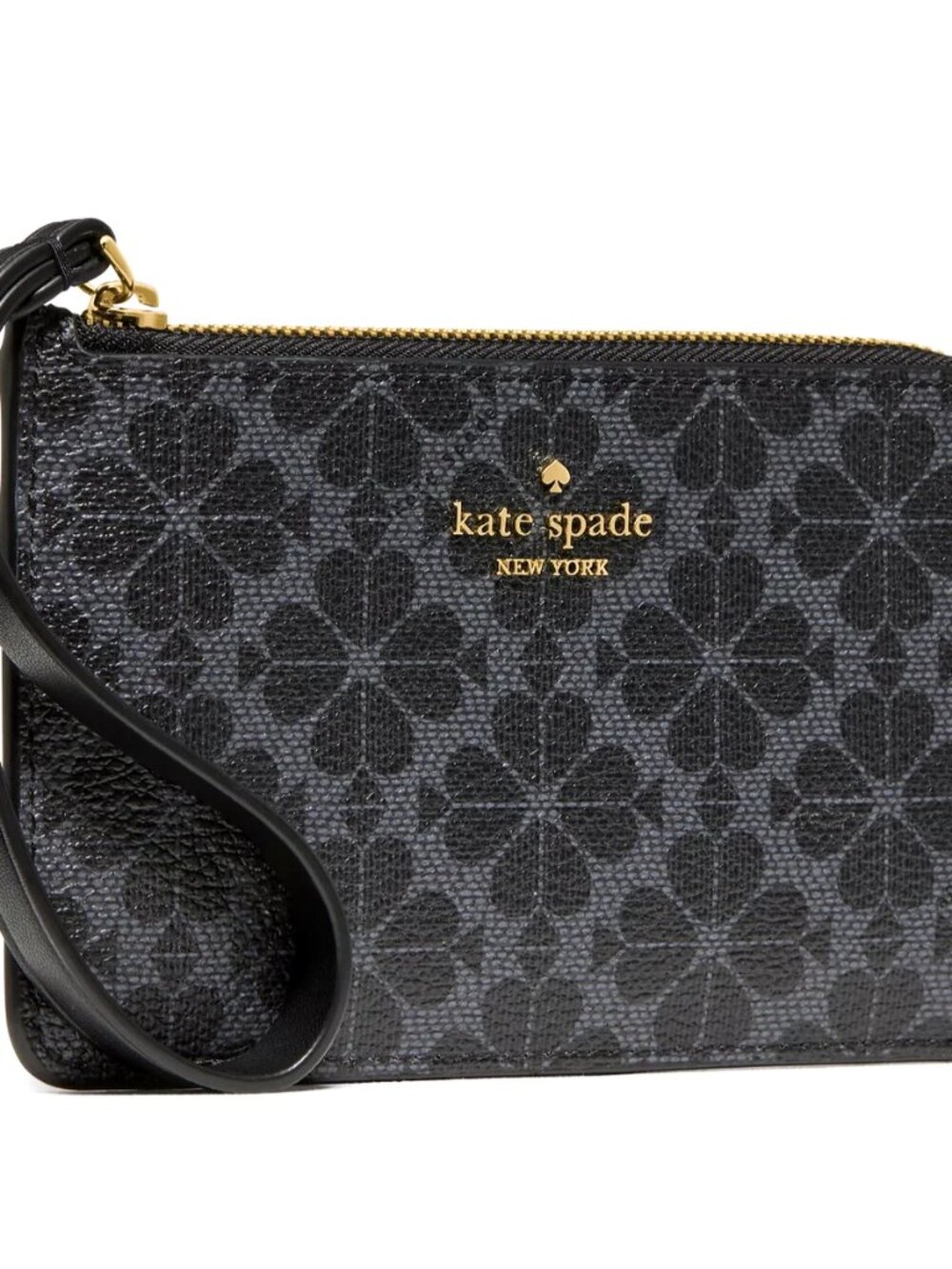 New Kate Spade Lucy Spade Flower Small L-Zip Wristlet Black Multi - Picture 3 of 4
